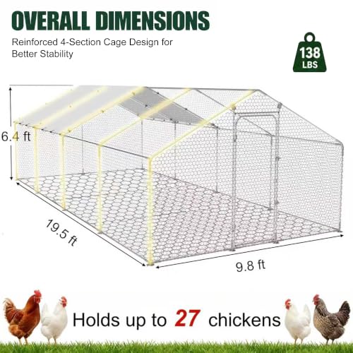 HERBAN 2026 Upgraded Chicken Coop with All-Around Heavy-Duty Cloth, 9.8x19.5x6.4 ft Large Metal Walk-in Outdoor Chicken Run Pen for Yard, Spire Roof Poultry Cage for Hens, Ducks - size: 234.0"L x 117.6"W x 76.8"H