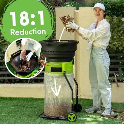 GreenSweep XL Bladeless Leaf Shredder & Mulcher | Powerful 15 Amp, 9,000RPM Motor for 18:1 Reduction Ratio - color: Green