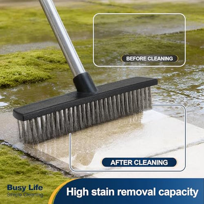 Yocada Stainless Steel Wire Scrub Brush with 65" Long Handle Heavy Duty Outdoor Wire Metal Brush Scrubber Broom for Deck Crack Patio Pavement Sidewalk Driveway Moss Remover