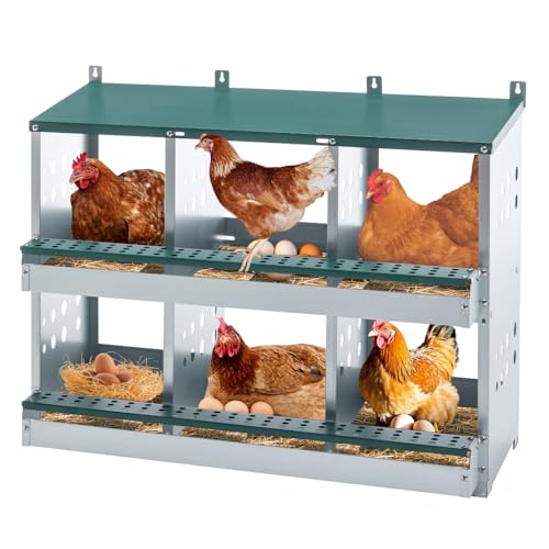 Durable Metal Chicken Nesting Box for Hens, Wall-Mounted Poultry Nest Box with Ventilated Design to Support Natural Laying Behavior (6-Hole,Green-1) - color: 6-Hole,Green-1