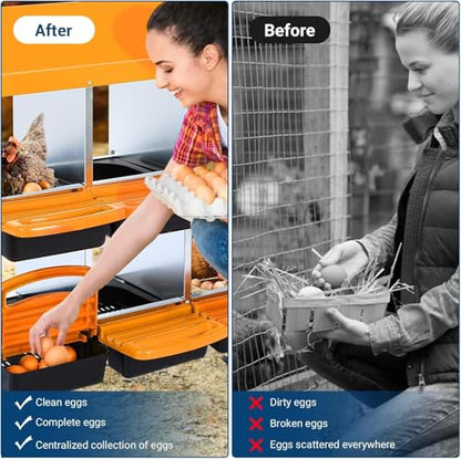Chicken Nesting Box, 6 Hole 2 Layer Hen Nest Boxes, Roll-Away Egg Collection System with Ventilation Holes，Rustproof Plastic Tray & Keyhole Mounting, Chicken Laying Box - color: Orange, size: 6 holes with legs