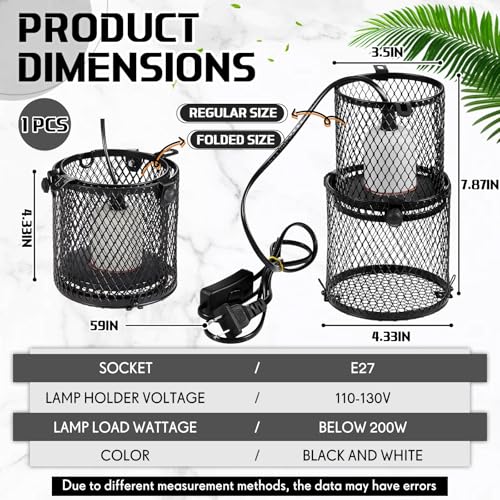 VIHOSE 1 Pcs Retractable Reptile Heat Lamp Holder Reptile Anti Scald Lampshade Ceramic Heat Emitter Heating Lamp Shade with Switch for Pet Amphibian Snakes Lizards Turtle Frogs Chicks, Without Bulb - color: White