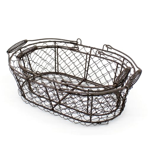 CVHOMEDECO. Oval Metal Wire Egg Basket Wire Fruit Basket with Handle Primitives Vintage Style Storage Basket. Rusty, Set of 2 - color: Rusty 2-Pack