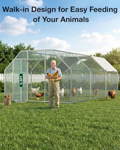 Esright Metal Chicken Coop Run, 20x10 Ft, Flat Roof | Rust-Resistant Galvanized Steel Tube with Wire Mesh, 420D Oxford Fabric Waterproof Cover