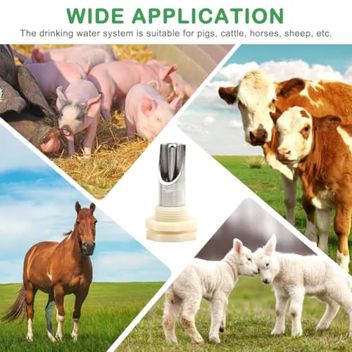 3 PCS Pig Nipple Waterer for Barrel Kit Automatic Waterer System, Stainless Steel Pig Drinker Feeder with Water Tank Connector Kit, Fitting for Piglets Goat(Silver)