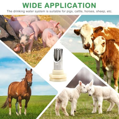 Pig Nipple Waterer for Barrel Kit, 3Pack Stainless Steel Automatic Pig Waterer System with 1 Hole Opener & PTFE Tapes, Pigs Drinker Feeder Water Tank Connector for Hog Goat Sows Piglets
