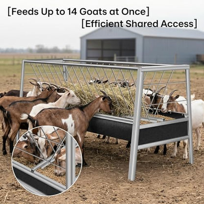 77 Gallon Rubber Trough Hay Feeder, Rust Resistant Stainless Steel Livestock Feeder, Anti-Waste Design Farm Feeder for Goats, Sheep, Calves and Horses