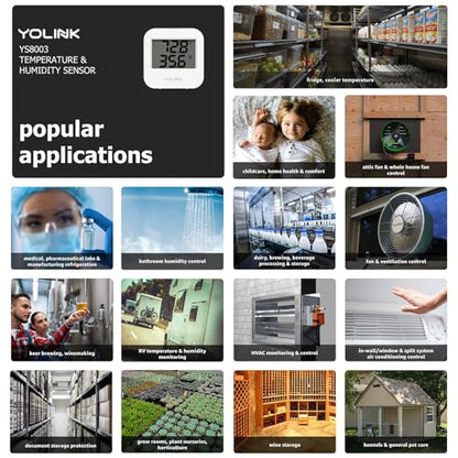 YoLink Smart Wireless Temperature & Humidity Sensor, 3-Pack, Wide Temp Range for Fridge, Green House, Pet Cage, App Alerts, Emails, Text/SMS alerts- Hub Required - style: 3-Pack without Hub