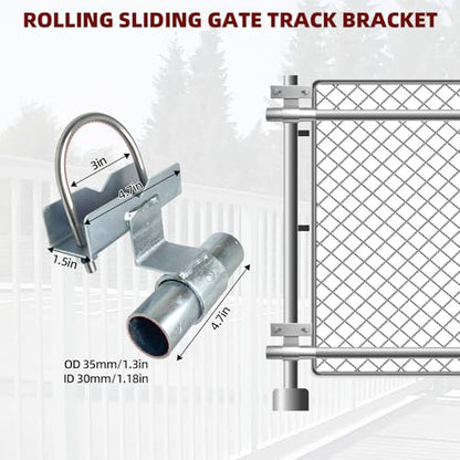 Rolling Gate Hardware Kit for Farm, Fence Gates, Rolling Gates- Includes 6" Double Wheel Carrier, 6 Universal Track Drackets, 2 Pipe Track Rollers, 1 Set Gate Latch, 2 Sets of Wrenches - color: Silver