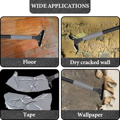Floor Scraper Long Handle Heavy Duty, 31-61“ Long Handle Blade Scraper Tool with 10PCS Extra Blades 4 Inch stainless steel efficiently and quickly kitchen stickers windows cleaning. (61 inch)