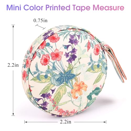 Retractable Mini Tape Measure, Auto-Retract, Premium Leather Tape Measure, Dual-Sided Ruler, Ideal for Fabric Cutting, Body Measurements, and Handicrafts (Trumpet Flowers) - color: Colorful Trumpet Flowers