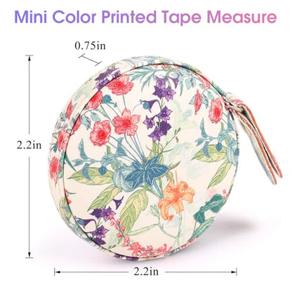 Retractable Mini Tape Measure, Auto-Retract, Premium Leather Tape Measure, Dual-Sided Ruler, Ideal for Fabric Cutting, Body Measurements, and Handicrafts (Trumpet Flowers) - color: Colorful Trumpet Flowers