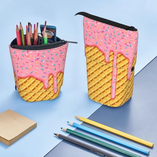 Ice Cream Kids Standing Pencil Case Girls Boys Telescopic Stationary Pouch with Zipper Large Capacity Stand up Pen Bag Portable Makeup Holder for Children School Students Office Supplies - color: Ice cream