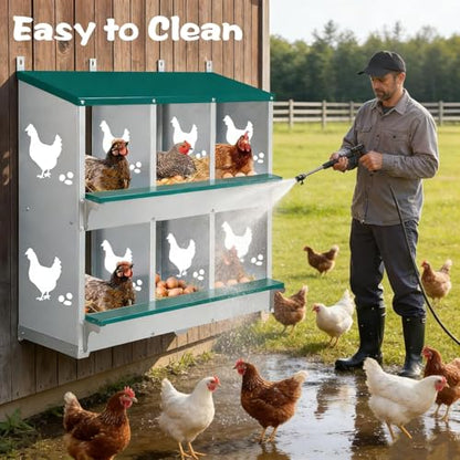 Garvee Large Metal Chicken Nesting Boxes for Hens, 6 Compartment Galvanized Steel Nesting Box with Legs, Includes 4 Fake Eggs & 10 Soft Nest Pads, Wall Mount or Freestanding for Coop & Farm - style: 6 Holes w/ Legs