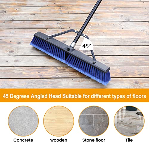 24 inches Push Broom Outdoor for Deck Driveway Garage Yard Patio Concrete Floor Cleaning-Blue-2 Pack - size: 24 Inches Heavy Duty 2-Pack