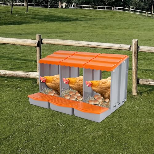 Chicken Nesting Boxes, 3 Compartment Nesting Boxes for Laying Eggs, Roll Away Nesting Box Egg Collection Tray, Wall Mount Poultry Roll Away Chicken Laying Boxes (Orange) - color: 3 Compartment Nesting Boxes (Orange)