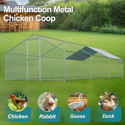 Airynee Large Chicken Coop, Chicken Coops for 30 Chickens, Chicken Runs for Yard with Water Poof & UV Resistance Cover, Spire Roof Chicken Coop Run with Double Lockable Doors for Outdoor Backyard - size: 236.4"L x 117.6"W x 79.2"H
