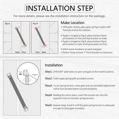 11-1/2" Gate Spring Self Closing, Heavy Duty Black Door Closer Spring, Adjustable Tensioner Automatic Outdoor Gate Closure, Gate Spring Hardware for Wooden and Vinyl Fence, 1 Pack - size: 11-1/2 Inch