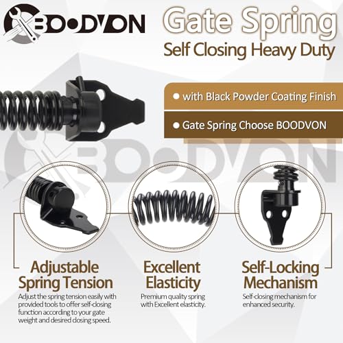 14" Gate Spring Self Closing Heavy Duty Door Springs to Close Door, Adjustable Tensioner Automatic Gate Closure, Gate Spring for Wooden Gate, Vinyl Fence, Steel Door(Black, 1 Pack) - size: 14 Inch