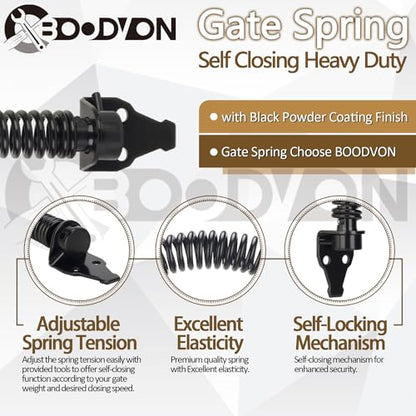14" Gate Spring Self Closing Heavy Duty Door Springs to Close Door, Adjustable Tensioner Automatic Gate Closure, Gate Spring for Wooden Gate, Vinyl Fence, Steel Door(Black, 1 Pack) - size: 14 Inch