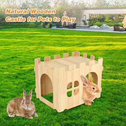 BWOGUE Large Wooden Rabbit House and Hideouts Bunny Castle Detachable Small Animal Play Hideaway Rabbit Hideout Cage Accessories for Indoor Adult Rabbit Guinea Pig Chinchilla Habitat - style: 1 House