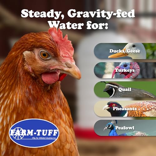 FARM-TUFF Hanging Chicken Waterer, 7 Gallon Capacity - Durable BPA-Free Plastic Poultry Fountain with Top Fill Design - Automatic Water Dispenser for Chickens, Ducks, Turkeys & Game Birds