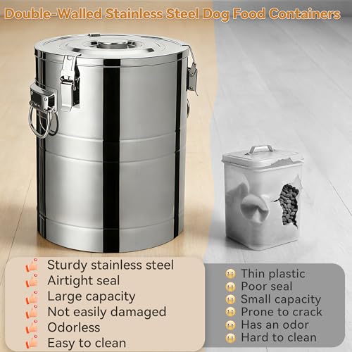 Newget 40 Lbs Stainless Steel Dog Food Storage Container, Large Airtight Pet Food Storage Bin with Lid to Keep Fresh, Metal Container with Scoop for Dog, Cat, Bird Seed, Rice, Grain & Kitchen Pantry - size: 40 lbs
