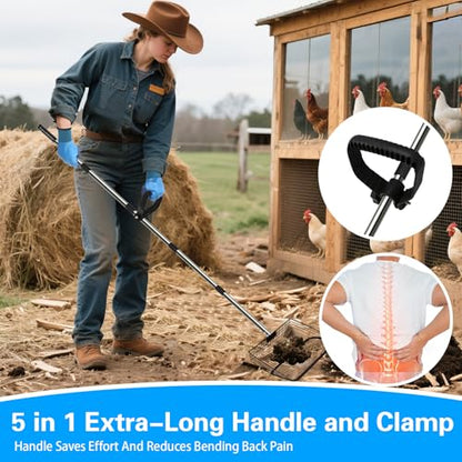10inch Large Chicken Poop Scooper Metal Chicken Coop Scoop for Poop with 37" to 76" Adjustable Stainless Steel Handle for Cleaning Coop,Farm,Pet Waste Removal,Durable & Rust-Proof