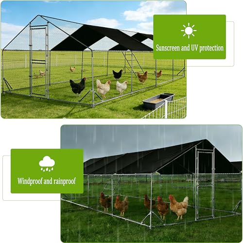 XCL Large Metal Chicken Coop, 26×10×6.5FT Walk-in Chicken Run, Spire Roof Poultry Cage with Waterproof Anti-UV Cover, Roosting Perch Outdoor Backyard Farm Enclosure for Duck Chicken (4-Unit Coop) - size: 4-Unit Coop