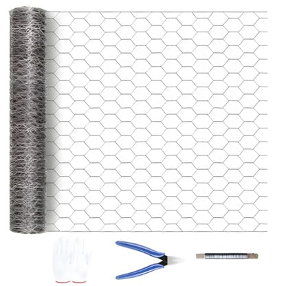 (35 inches x 99 feet) No. 22 Hexagonal Galvanized Metal Mesh, Chicken Wire Fence, Poultry Protective Netting, Cut-to-Size, Weather-Resistant, Includes Gloves, Pliers, and Wire - size: 35inch X 99FT