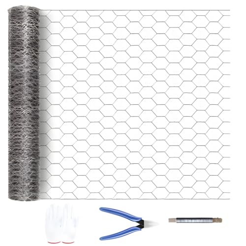 Hexagonal Wire mesh Chicken coop Fence, No. 22 Metal, mesh Size 1.3 inches, hot-dip Galvanized Corrosion-Resistant Steel Wire, Includes Gloves, Wire, and Pliers (Silver, 60inch X 99FT) - size: 60inch X 99FT