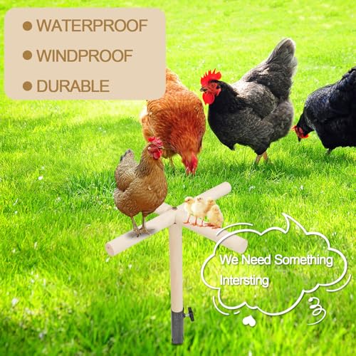 Chicken Perch Toy for Coop - Wooden Stand with Metal Plug - Backyard Poultry Accessory for Roosters, Chicks, Parrots - Fun Chicken Coop Swing