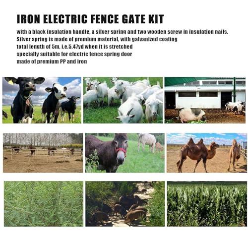 Cyrank Electric Fence Gate Kit for Agricultural Fencing, PP Iron 5 Meters Animal Spring Door Accessory with Handle Insulated Nail for Livestock