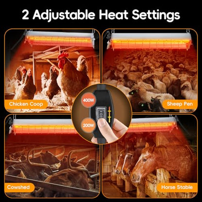 Large Chicken Coop Heater Lamp，400W Carbon Fiber Chicks Brooder Heater Plates with Adjustable Temp & Height,Brooder Heating Lamp for Coop,Ideal for Up to 60 Chicks, Poultry & Livestock Heating