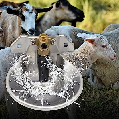 Automatic Goat Sheep Waterer Bowl with Copper Touch Valve,Stainless Steel | No Spill Livestock Water Trough for Goat,Sheep,Pig , Farm Water Drinking Equipment - color: SILVER