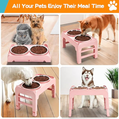COMESOON Elevated Dog Bowls, 4 Height Adjustable Raised Bowl Stand with 2 Thick 50oz Stainless Steel Food Bowls Non-Slip Feeder Adjusts to 3.7'', 9.2'', 10.75'', 12.36'' Pink - color: Pink, size: 8" for Medium Dogs