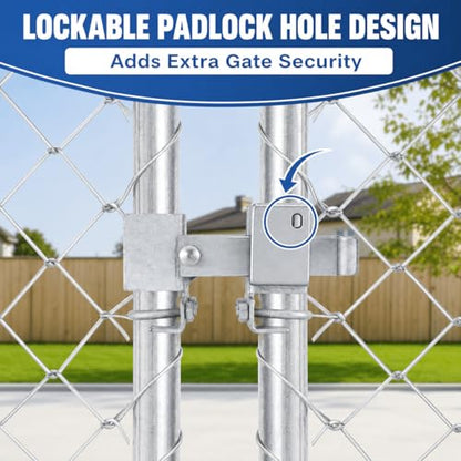 Double Gate Latch for Chain Link Fences - Heavy Duty Galvanized Steel Lockable Double Gate Latch for 1-5/8" Gate Frames, Secure Latching System with Padlock Holes for Residential & Commercial Use