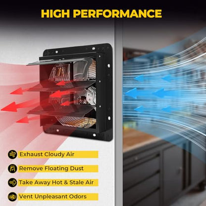 VENTISOL 12'' Exhaust Fan, Wall Mounted Attic Fan with Variable Speed Controller, 1450 CFM, Automatic Shutter, Ventilation and Cooling, Vent Fan for Garages, Shops, Greenhouse, Black - style: 12" with Speed Controller