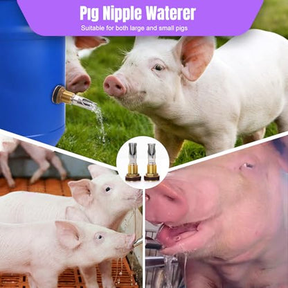 2PCS Pig Waterer Pig Water Nipple for Barrel Kit Automatic Pig Drinker Drinking System Stainless Steel Hog Water Feeder with Brass Water Tank Connectors Kit for Pig (Copper, 2 BS Pig Waterer) - size: 2 BS Pig Waterer