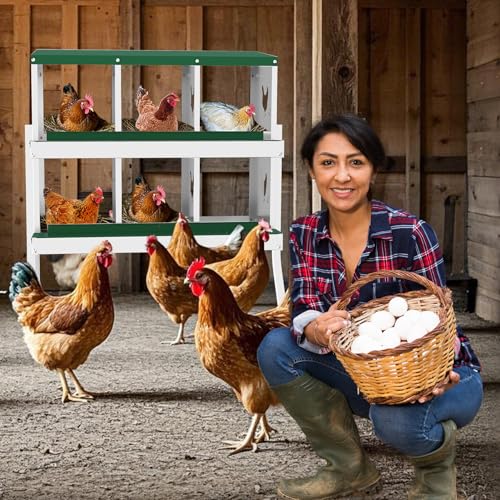 IDEALHOUSE Chicken Nesting Box, Galvanized Steel Laying Box with Rustproof & Roll-Away Egg Design, for Hens, Green 6 Compartment with Bracket - color: Green, size: 6 compartments (with bracket)