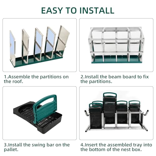 Chicken Nesting Box, 8 Compartment Roll Away Nesting Box for Eggs, Chicken Laying Box with Egg Collection, Cleanable Pull Out Hen Roosting Boxes ﻿ - color: Green, size: 8 Holes wit Legs