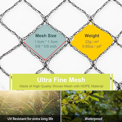 Bird Netting for Garden - 6.5 x 32.8 FT Heavy Duty Anti Bird Netting Mesh with Ties and Landscape Staples for Vegetable, Fruit Trees & Other Plants, Lasting Against Birds Deer Squirrels and Poultry - size: 6.5 x 32.8FT