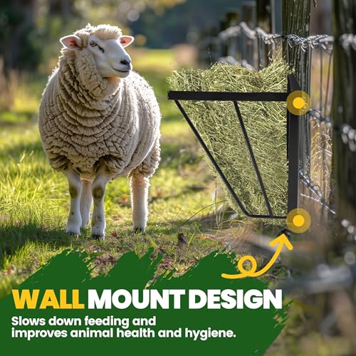 KUAFU Hay Feeder for Goat, Wall Mount Sheep Hay Rack, Horses Feeding Trough with 17 Gallon, Heavy Duty Blanket Holder, Fit for Farm Indoor and Outdoor Livestock Feed Containers