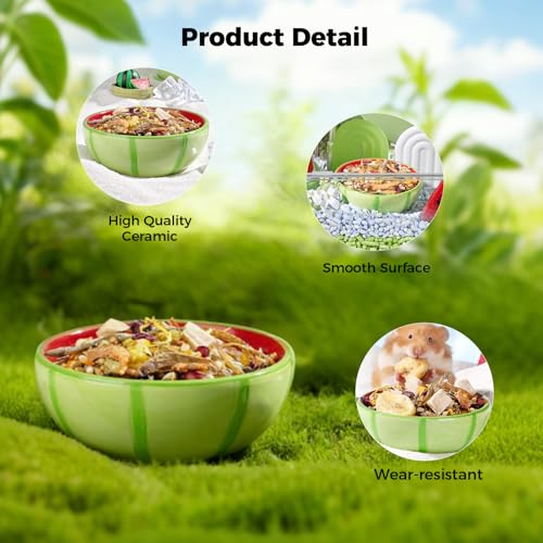 Hamster Food Bowl - Ceramic Guinea Pig Bowl Anti-Turning Small Pet Food Feeding Dish for Rabbit Rat Gerbil Mouse Chinchilla (Red) - color: Red