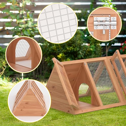 GOJOOASIS Chicken Coop for 2 Chickens Small Rabbit Hutch Quail Coop Wooden Bunny Cages Outdoor Chicken House w/Ventilating Wire (Wood) - color: Wood