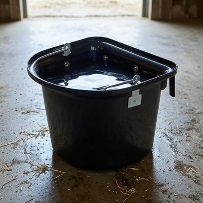 D-Shaped Feed Bucket with Metal Hooks Stall Feed Bucket Black Feeding Container