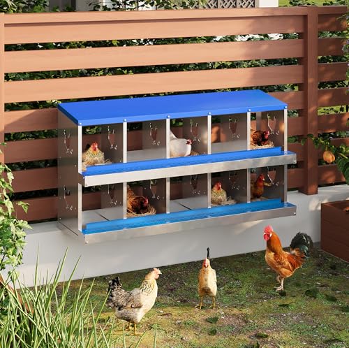Chicken Nesting Box,10 Compartments Galvanized Steel Metal Chicken Laying Box with Roll Out Egg Collection,Wall Mount Chicken Nesting Boxes,Easy Egg Collection, Hen Roosting Boxes - color: Blue, size: 10 Holes