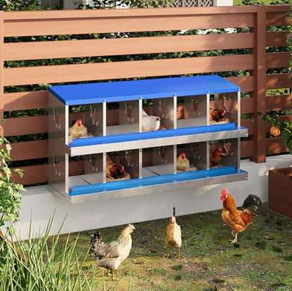 Chicken Nesting Box,10 Compartments Galvanized Steel Metal Chicken Laying Box with Roll Out Egg Collection,Wall Mount Chicken Nesting Boxes,Easy Egg Collection, Hen Roosting Boxes - color: Blue, size: 10 Holes