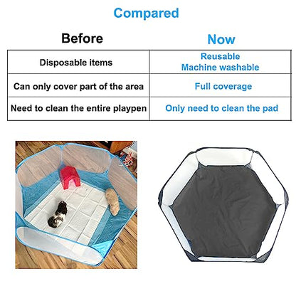 Amakunft Waterproof Hexagon Playpen Mat Washable Pee Pad Fit with Small Animal Playpen (42.5in x 41in) Reusable Pet Bedding Liner for Guinea Pig, Rabbit, Hamster, Chinchilla, Hedgehog Indoor/Outdoor - size: 1pc