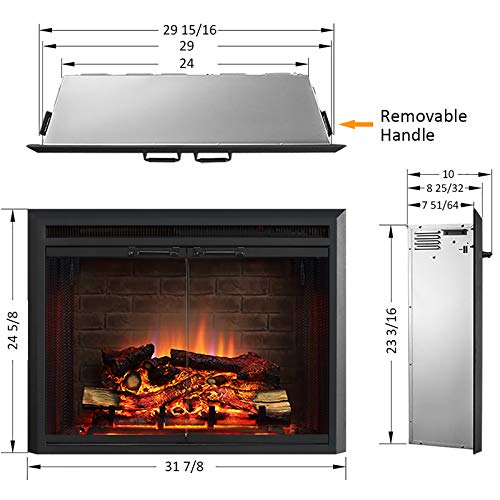 PuraFlame Klaus Electric Fireplace Insert with Fire Crackling Sound, Glass Door and Mesh Screen, 750/1500W, Black, 29 15/16 Inches Wide, 23 3/16 Inches High - size: 30" without Trim